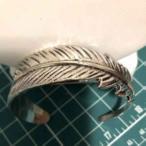 Silver metal feather cuff bracelet